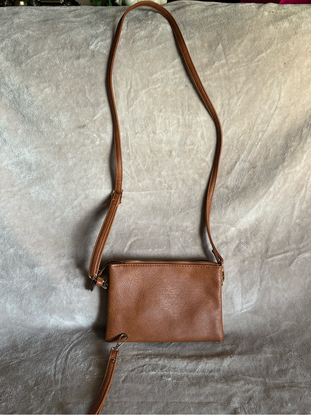 Classic Brown Faux Leather Crossbody Bag 3 compartments - Unbranded